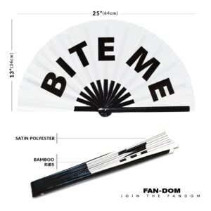 Bite Me Hand Fan Foldable Bamboo Circuit Hand Fan Funny Gag Curse Words Expressions Statement Gifts Festival Accessories Rave Handheld Circuit Event Fan Clack Fans (White)