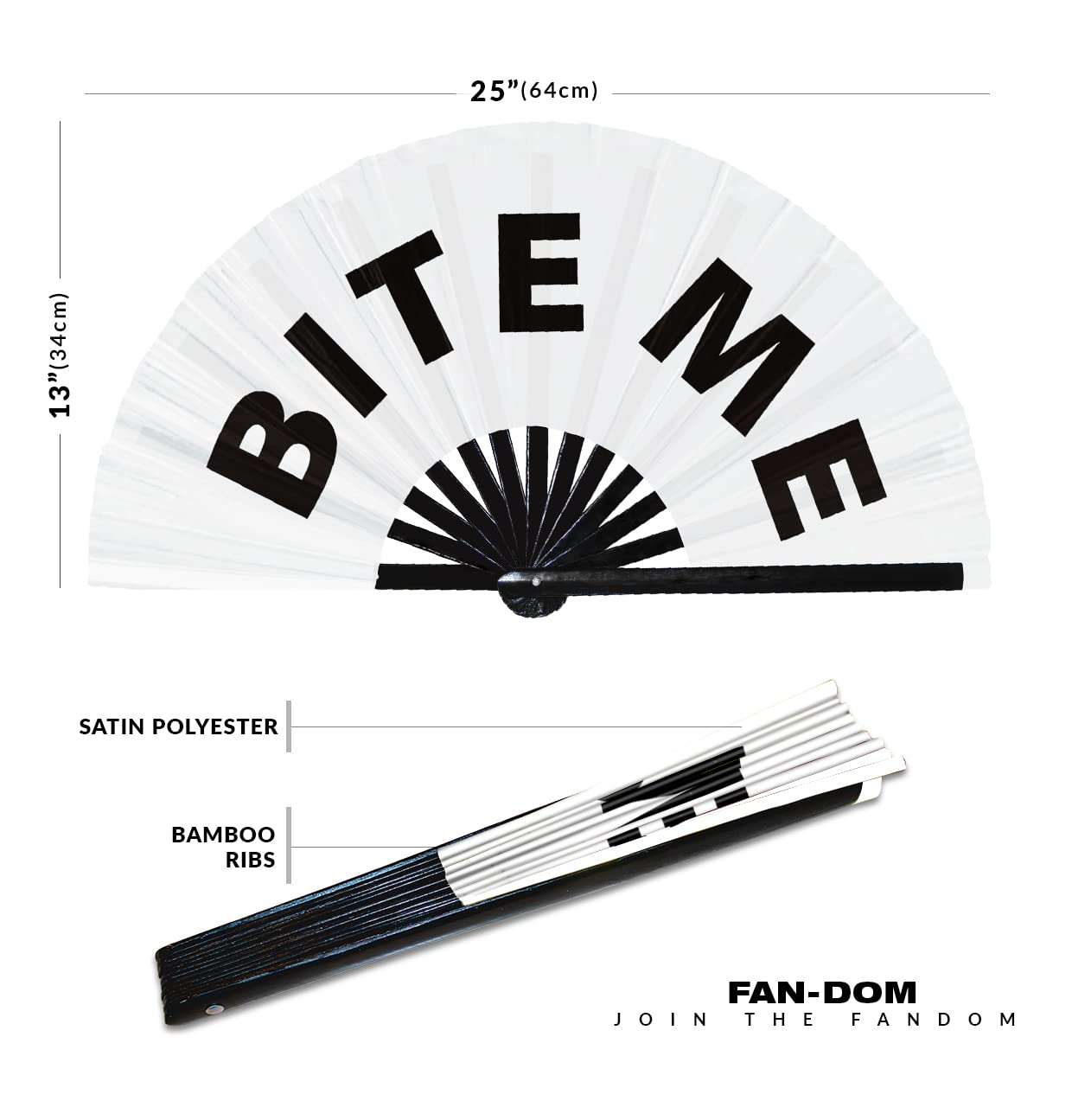 Bite Me Hand Fan Foldable Bamboo Circuit Hand Fan Funny Gag Curse Words Expressions Statement Gifts Festival Accessories Rave Handheld Circuit Event Fan Clack Fans (White)