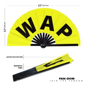 WAP Hand Fan Foldable Bamboo Circuit Hand Fan Funny Gag Curse Words Expressions Statement Gifts Festival Accessories Rave Handheld Circuit Event Fan Clack Fans (Yellow)