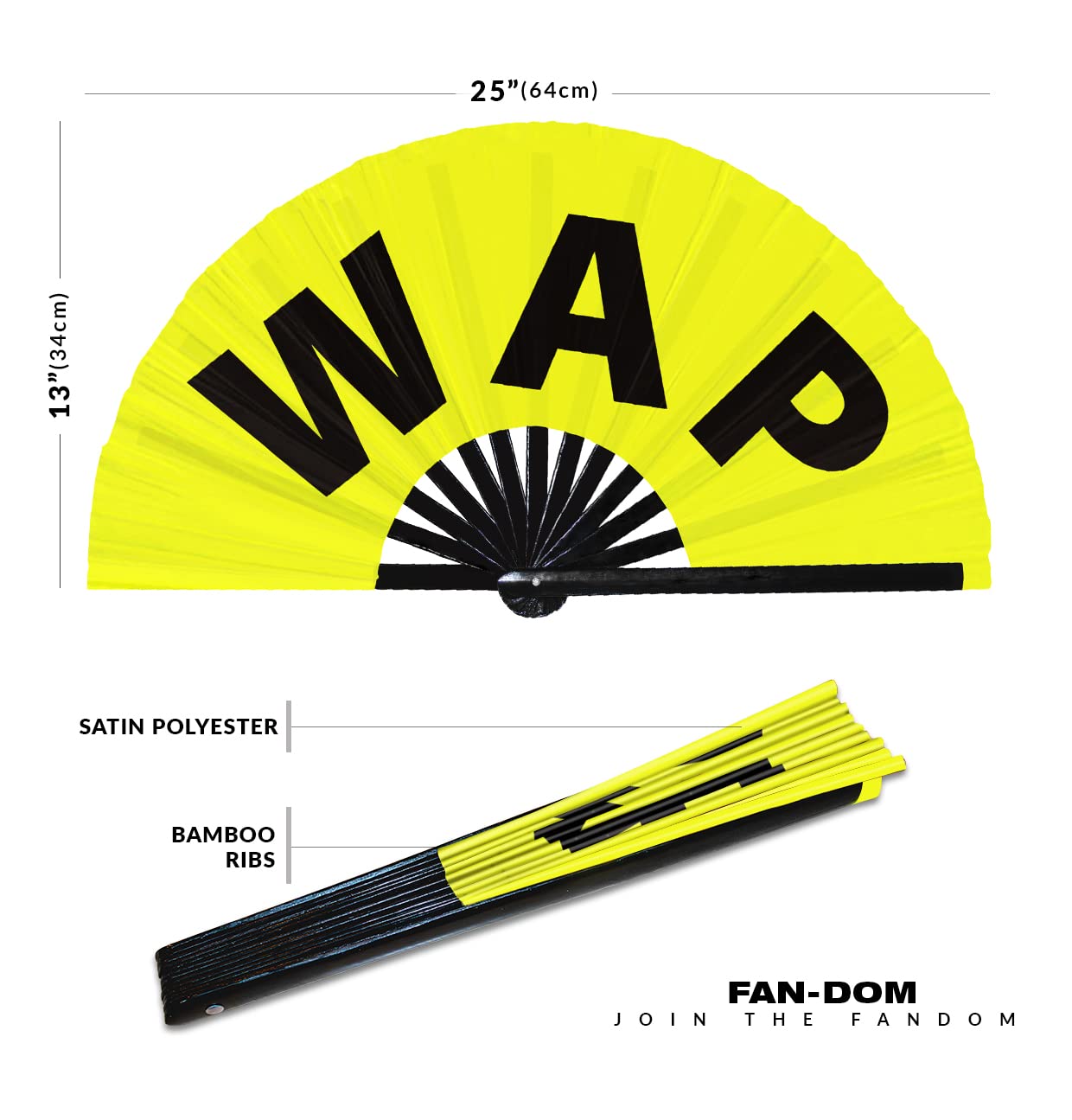 WAP Hand Fan Foldable Bamboo Circuit Hand Fan Funny Gag Curse Words Expressions Statement Gifts Festival Accessories Rave Handheld Circuit Event Fan Clack Fans (Yellow)