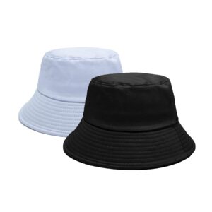 PFFY 2 Packs Bucket Hat for Women Men Cotton Summer Sun Beach Fishing Cap White+Black