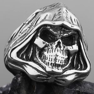 Jude Jewelers Retro Vintage Stainless Steel Death Skull Gothic Punk Party Biker Halloween Holiday Hiphop Ring (Silver, 6)