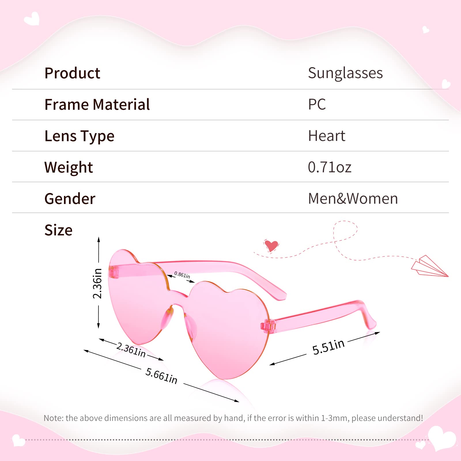 LUCKYCHRIS 14 Pcs Pink&Rose Red Heart Sunglasses for Women Transparent Heart Shaped Sunglasses Bulk Fun Sunglasses Pack for Party Favor