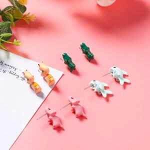 NEWITIN 9 Pairs Cute Animal Bite Earrings for Girls Hypoallergenic Earrings 3D Clay Earrings Cartoon Biting Ear Studs Polymer Clay Studs for Girls Women