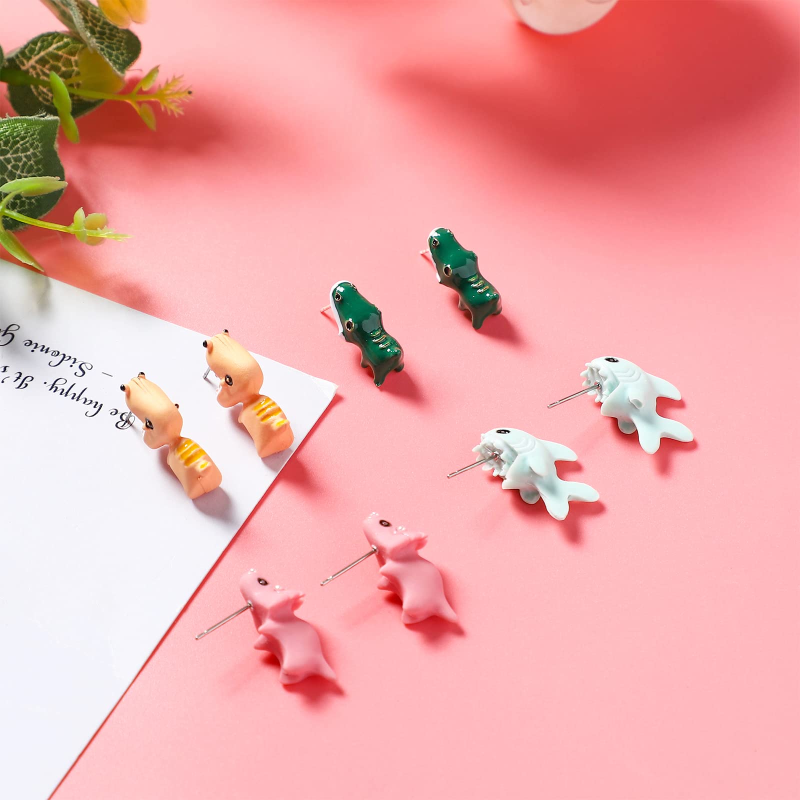 NEWITIN 9 Pairs Cute Animal Bite Earrings for Girls Hypoallergenic Earrings 3D Clay Earrings Cartoon Biting Ear Studs Polymer Clay Studs for Girls Women