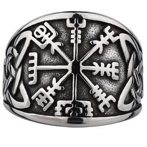 Jude Jewelers Retro Vintage Stainless Steel Viking Vegvisir Pirate Compass Nordic Norse Symble Cocktail Party Biker Rings (Silver, 13)