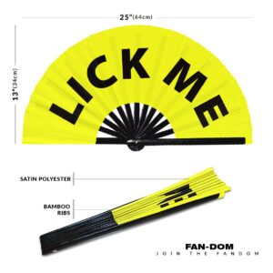 Lick Me Hand Fan Foldable Bamboo Circuit Hand Fan Funny Gag Curse Words Expressions Statement Gifts Festival Accessories Rave Handheld Circuit Event Fan Clack Fans (Yellow)