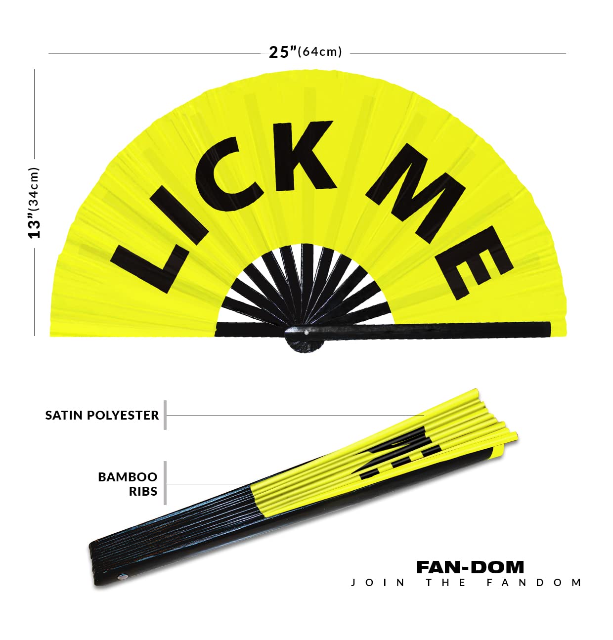 Lick Me Hand Fan Foldable Bamboo Circuit Hand Fan Funny Gag Curse Words Expressions Statement Gifts Festival Accessories Rave Handheld Circuit Event Fan Clack Fans (Yellow)