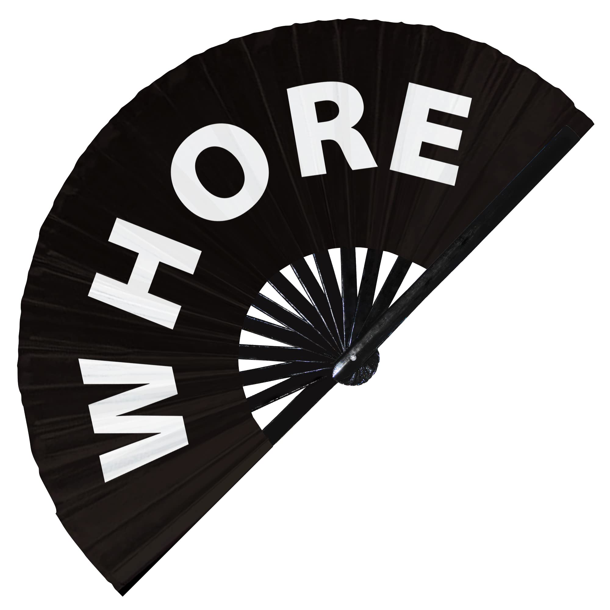 Whore Hand Fan Foldable Bamboo Circuit Hand Fan Funny Gag Curse Words Expressions Statement Gifts Festival Accessories Rave Handheld Circuit Event Fan Clack Fans (Black)