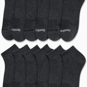 Reebok Men's Quarter Socks - 12 Pack Performance Cushion Comfort Socks - Breathable Athletic Ankle Socks for Men (6-12.5), Size 6-12.5, All Grey