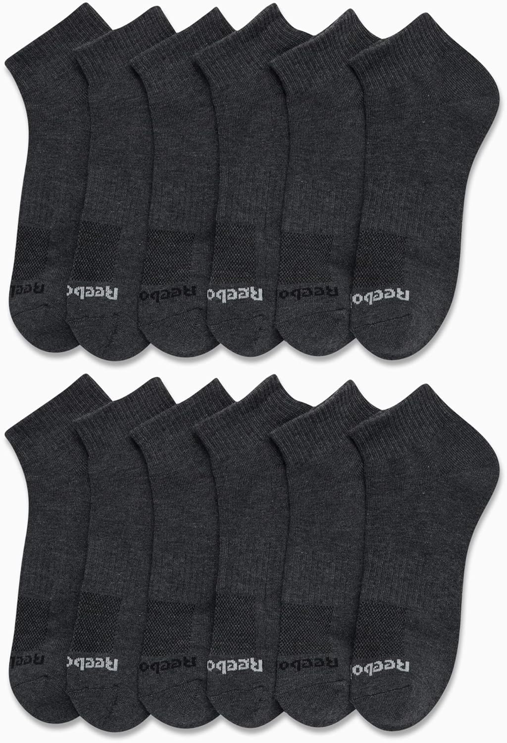 Reebok Men's Quarter Socks - 12 Pack Performance Cushion Comfort Socks - Breathable Athletic Ankle Socks for Men (6-12.5), Size 6-12.5, All Grey