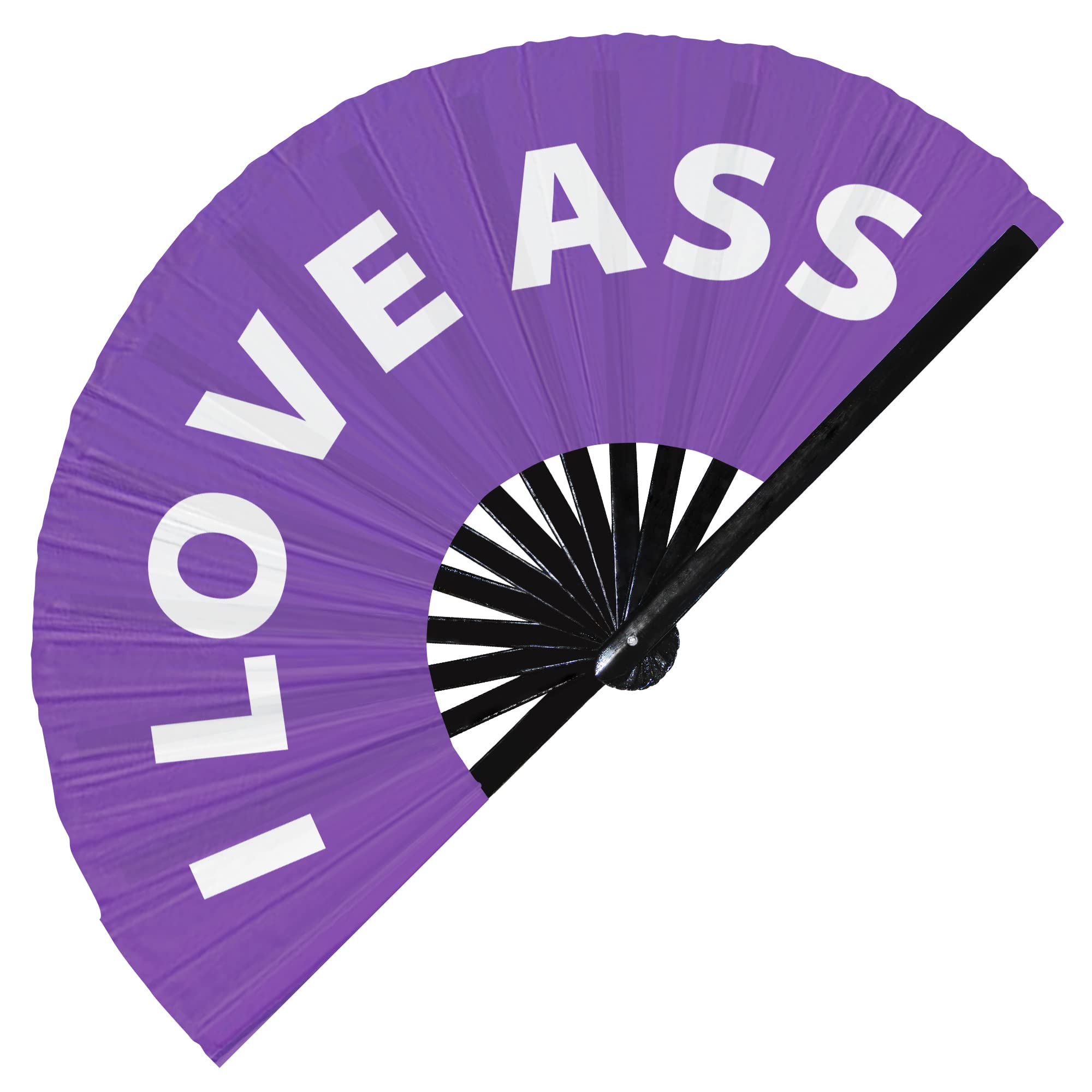 I Love Ass Hand Fan Foldable Bamboo Circuit Hand Fan Funny Gag Curse Words Expressions Statement Gifts Festival Accessories Rave Handheld Circuit Event Fan Clack Fans (Purple)