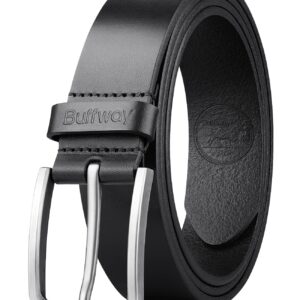 Buffway Mens Belt Full Grain Genuine Leather Belts for Men Casual Jeans or Dress with Gift Box 1 3/8”Wide Size 38” - Black