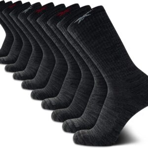 Reebok Men's Crew Socks - 10 Pack Stretch Performance Cushioned Crew Socks - Arch Support Athletic Socks for Men (6-12.5), Size 6-12.5, Ash Grey