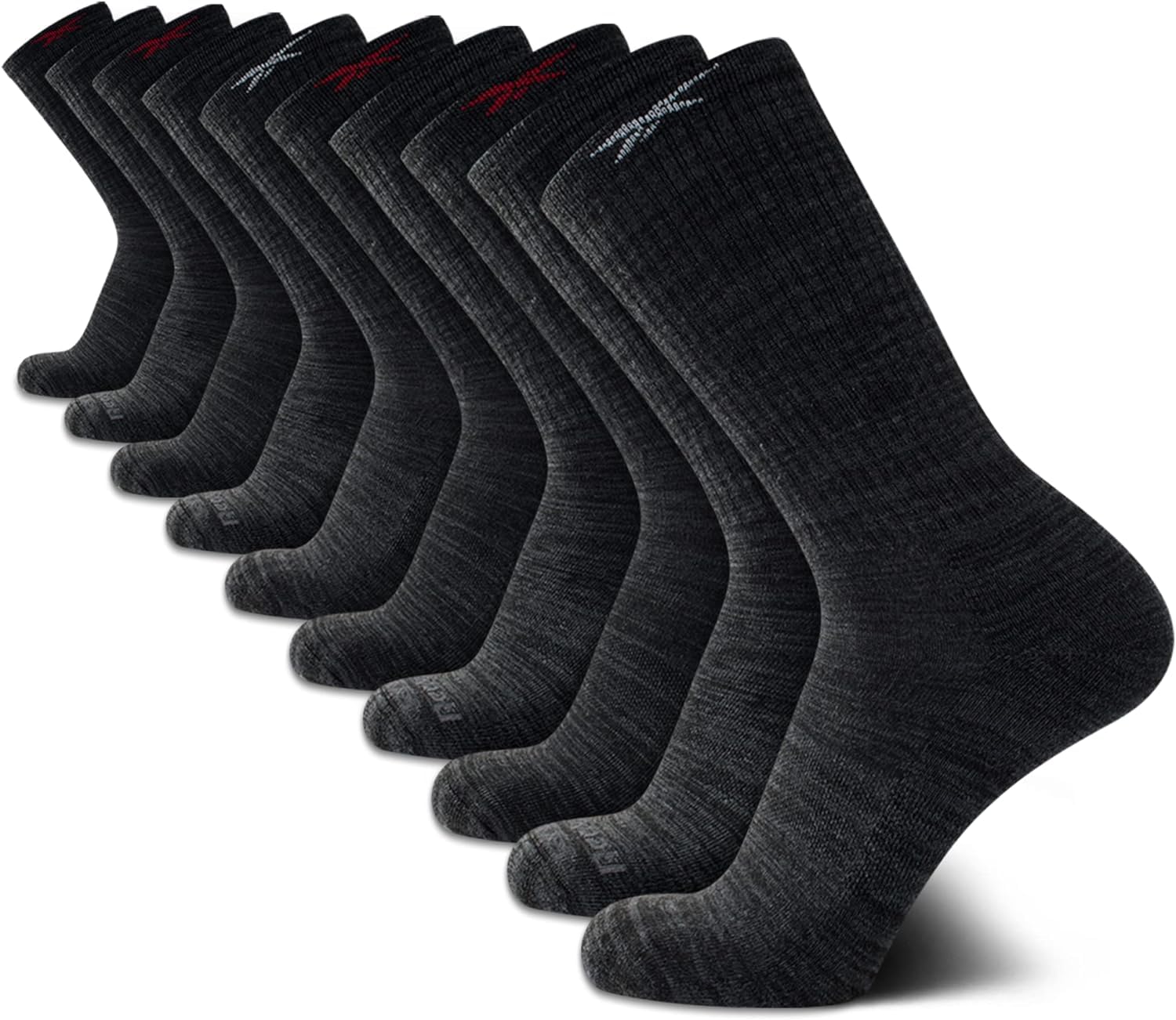 Reebok Men's Crew Socks - 10 Pack Stretch Performance Cushioned Crew Socks - Arch Support Athletic Socks for Men (6-12.5), Size 6-12.5, Ash Grey