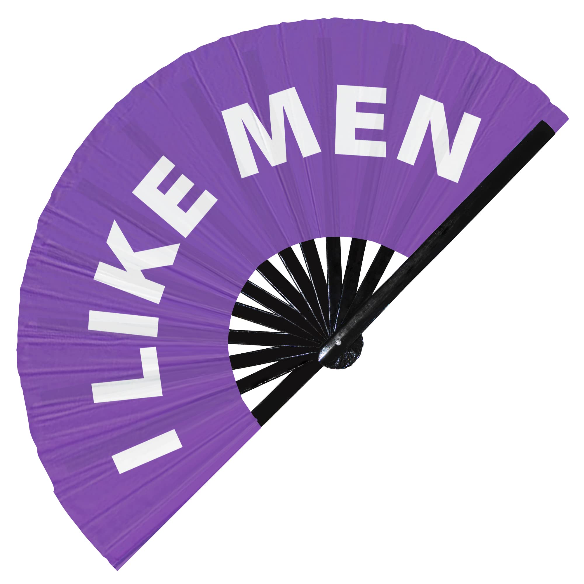 I Like Men Hand Fan Foldable Bamboo Circuit Hand Fan Funny Gag Curse Words Expressions Statement Gifts Festival Accessories Rave Handheld Circuit Event Fan Clack Fans (Purple)