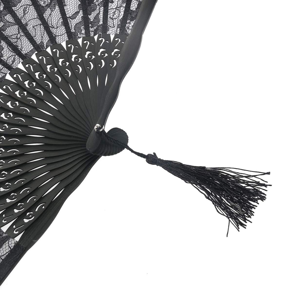 ABOOFAN Lace Folding Hand Fan Black Handmade Folding Fan Japanese Vintage Retro Fabric Fans Bamboo Hand Fan for Women Girls Dress Wedding Party Favor