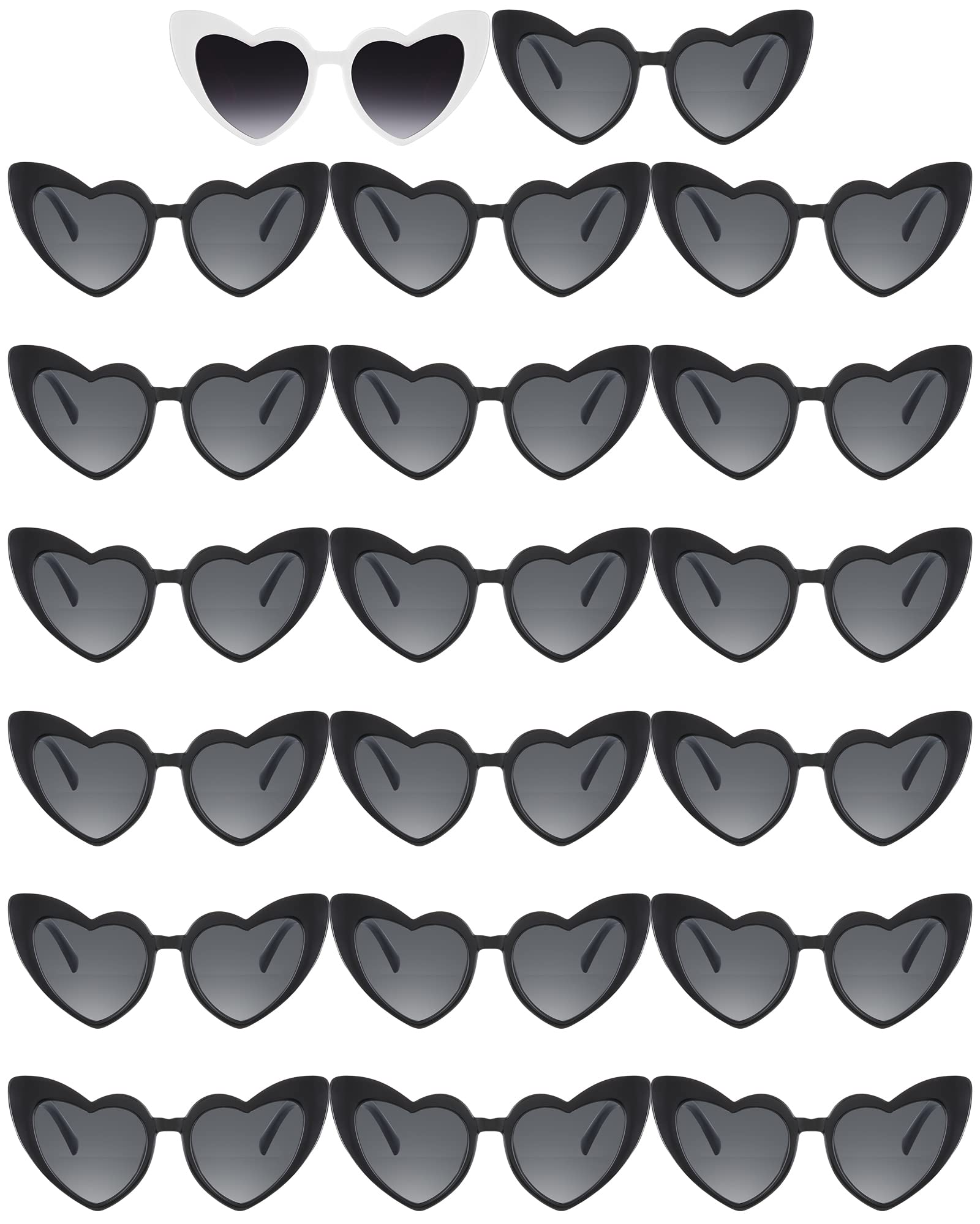 Flutesan 20 Pairs Heart Shaped Sunglasses Vintage Heart Glasses Women Bachelorette Sunglasses for Wedding Party(White, Black with Gray Lenses)