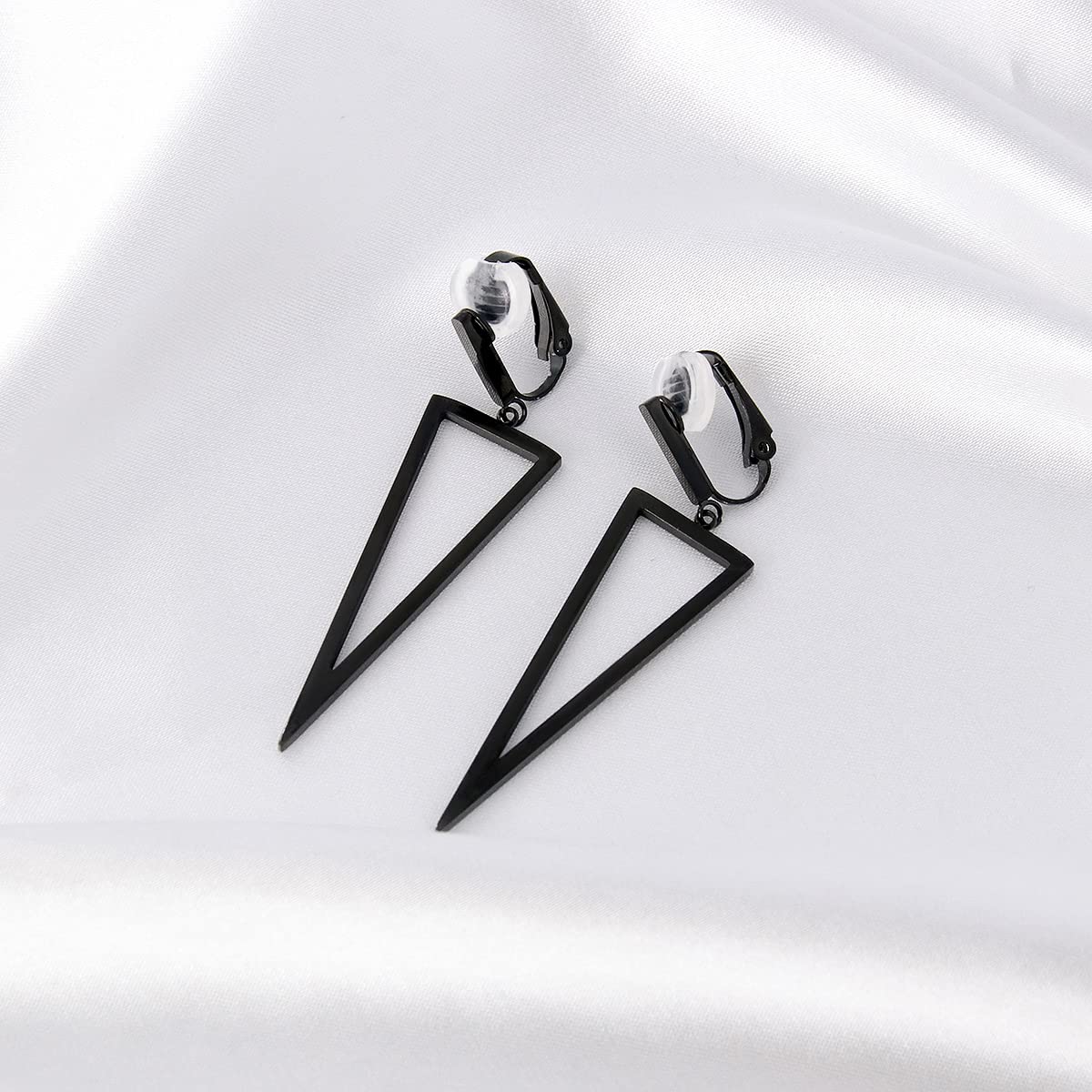 MUYAN Black Triangle Clip On Drop Earrings for Women Modern Black Metal Earrings Non Piercing Earrings Fashion Jewelry