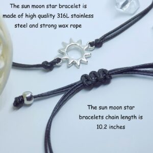 HOHOTANG Best Friend Bracelets for 3, Sun Moon Star Friendship Trio Bracelets for Best Friends Women, Handmade Adjustable Bracelet Birthday Jewelry