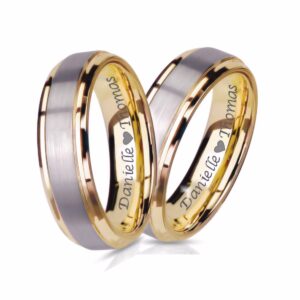 Personalized Stainless Steel Brushed Silver & Gold Ring Set Custom Engraved Free - Ships from USA