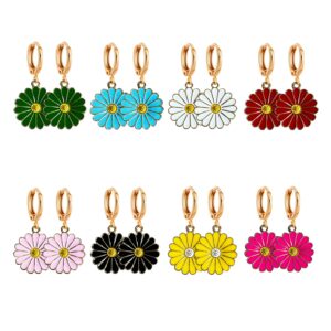 Just Follow 8 Pairs Huggie Hoop Earrings Small Gold Plated Cubic Zirconia Daisy Huggie Hoop Earrings for Women (8 Pairs-Gold)