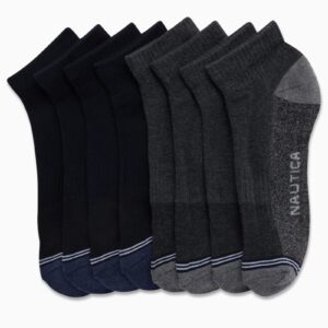 Nautica Men's Quarter Socks - 8 Pack Comfort Cushioned Athletic Ankle Socks for Men - Casual Men's Sports Socks, Size 6-12.5, Grey HeatherNavy