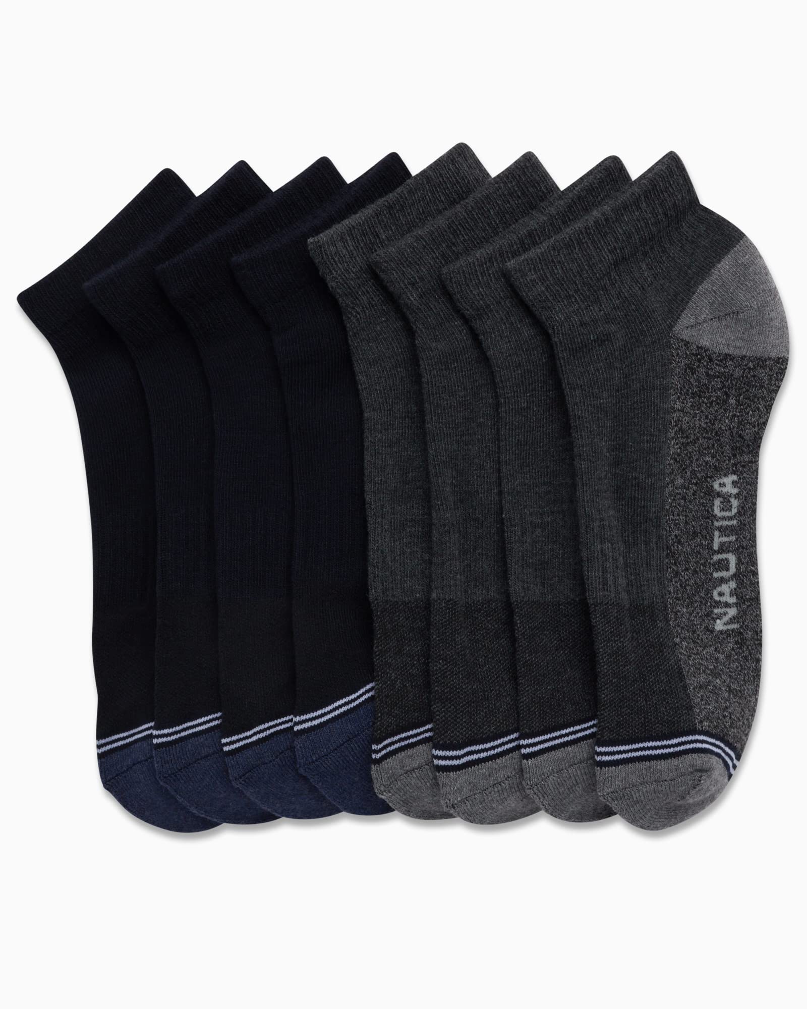 Nautica Men's Quarter Socks - 8 Pack Comfort Cushioned Athletic Ankle Socks for Men - Casual Men's Sports Socks, Size 6-12.5, Grey HeatherNavy