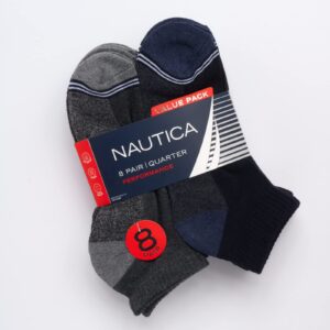 Nautica Men's Quarter Socks - 8 Pack Comfort Cushioned Athletic Ankle Socks for Men - Casual Men's Sports Socks, Size 6-12.5, Grey HeatherNavy