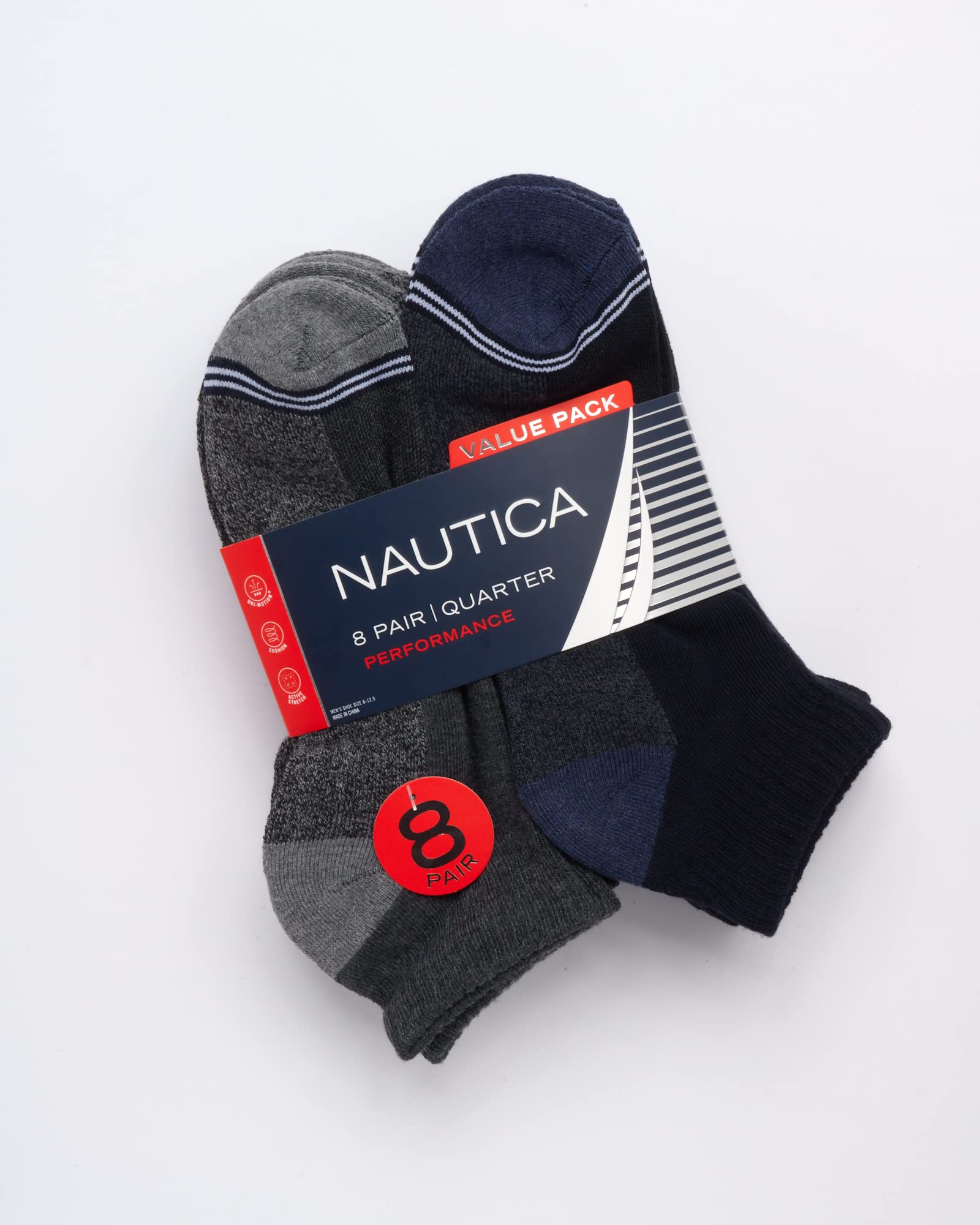 Nautica Men's Quarter Socks - 8 Pack Comfort Cushioned Athletic Ankle Socks for Men - Casual Men's Sports Socks, Size 6-12.5, Grey HeatherNavy