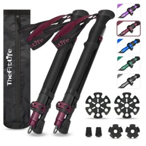 TheFitLife Collapsible Trekking Poles for Hiking – Lightweight Folding Walking Sticks for Men and Women with Extra-Long Foam Handle and Metal Flip Lock Red