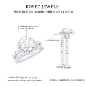 Certified Moissanite Diamond Wedding Ring Set, D-Vs1 Quality, Moissanite Bridal Ring Set (Ready to Gift), 14K White Gold, Size:US 12.00