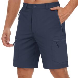 TACVASEN Mens Hiking Cargo Shorts Quick Dry Stretch Golf Shorts 10 Inch Inseam with Zipper Pockets for Outdoor Fishing Navy