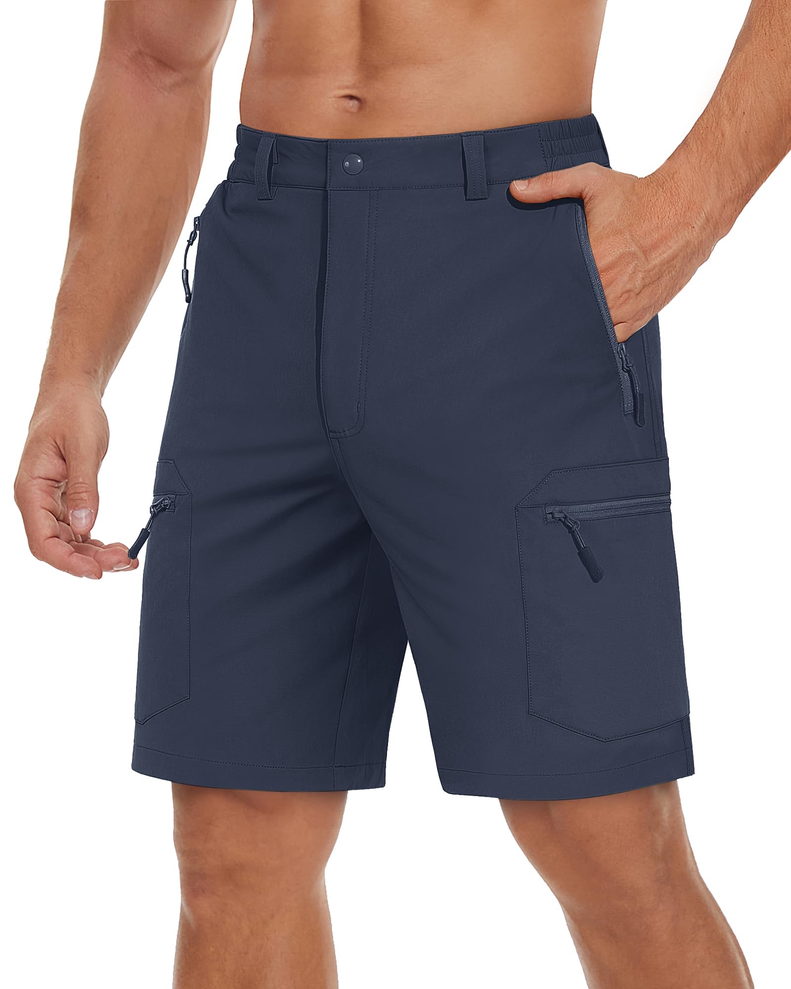 TACVASEN Mens Hiking Cargo Shorts Quick Dry Stretch Golf Shorts 10 Inch Inseam with Zipper Pockets for Outdoor Fishing Navy