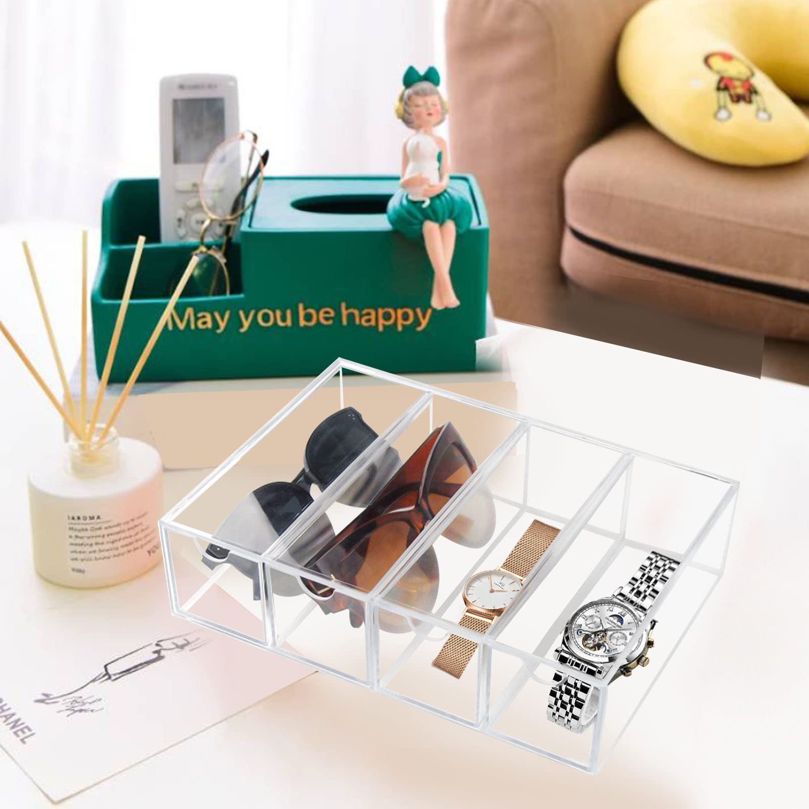 Tasybox Sunglasses Organizer, Acrylic Eyeglass Case Clear Eyeglass Holder Eyewear Display Case with 4 Drawers for Women and Men