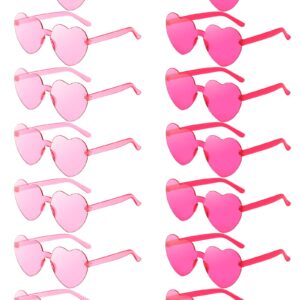 LUCKYCHRIS 14 Pcs Pink&Rose Red Heart Sunglasses for Women Transparent Heart Shaped Sunglasses Bulk Fun Sunglasses Pack for Party Favor