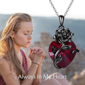 AOBOCO Sterling Silver Heart Urn Necklace for Ashes Womens Rose Cremation Jewelry (Black Rose Urn)