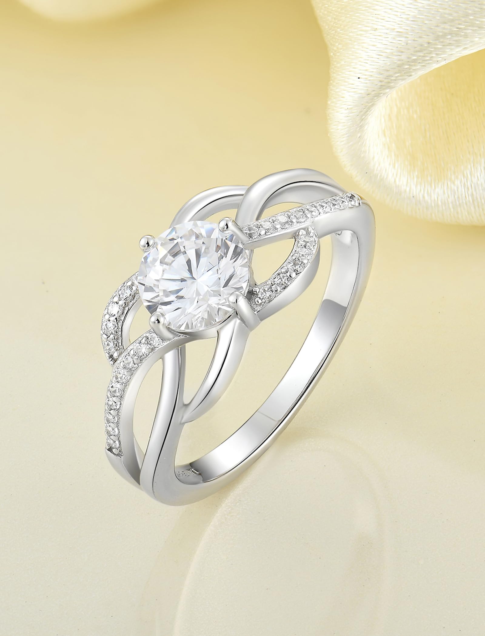 YL Celtic Knot Rings 925 Sterling Silver Twisted Ring Cubic Zirconia Infinity Statement Rings for Women-size8