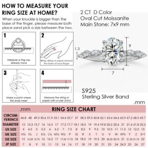 Michooyel 2ct Oval Cut Moissanite Engagement Ring D color Moissanite VVS1 Band Sterling Silver Women Rings