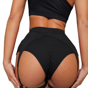 BZB Women's Booty Shorts with Garters High Waisted Biker Hot Pants Gym Cheeky Garter Running Shorts Black