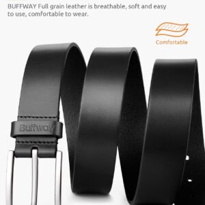 Buffway Mens Belt Full Grain Genuine Leather Belts for Men Casual Jeans or Dress with Gift Box 1 3/8”Wide Size 38” - Black