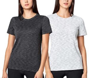 mondetta women's 2-pack crewneck short sleeve active tees (medium, black/white)