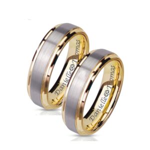 Personalized Stainless Steel Brushed Silver & Gold Ring Set Custom Engraved Free - Ships from USA