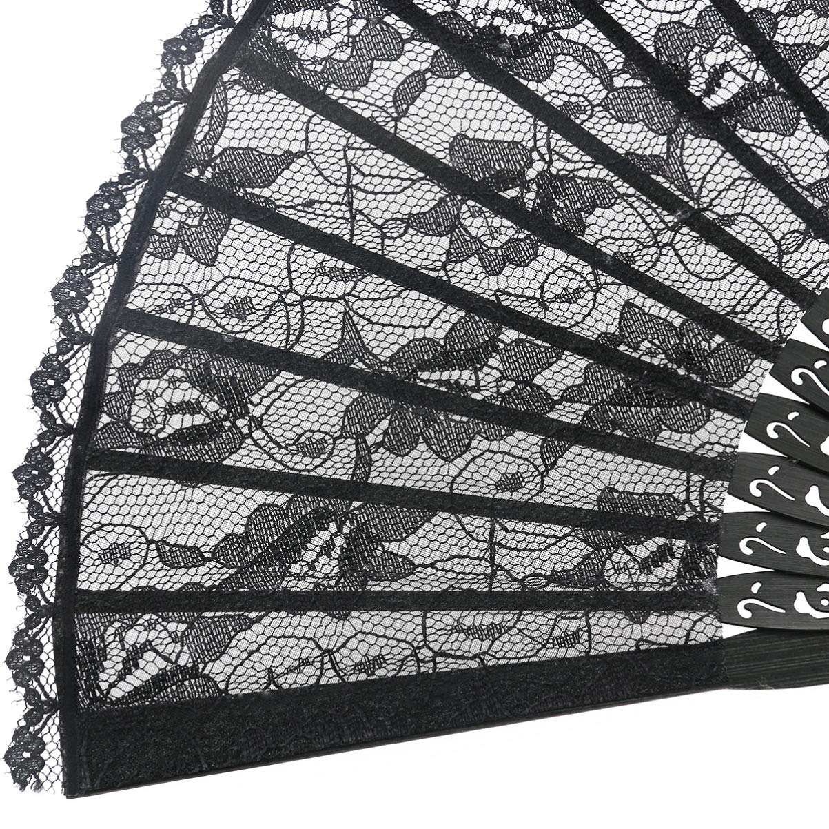 ABOOFAN Lace Folding Hand Fan Black Handmade Folding Fan Japanese Vintage Retro Fabric Fans Bamboo Hand Fan for Women Girls Dress Wedding Party Favor