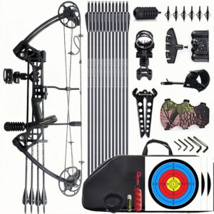 lanneret compound bow and archery sets - right hand archery compound bows 0 - 70 lbs draw weight adjustable for adults and beginners，hunting bow kit for beginner black