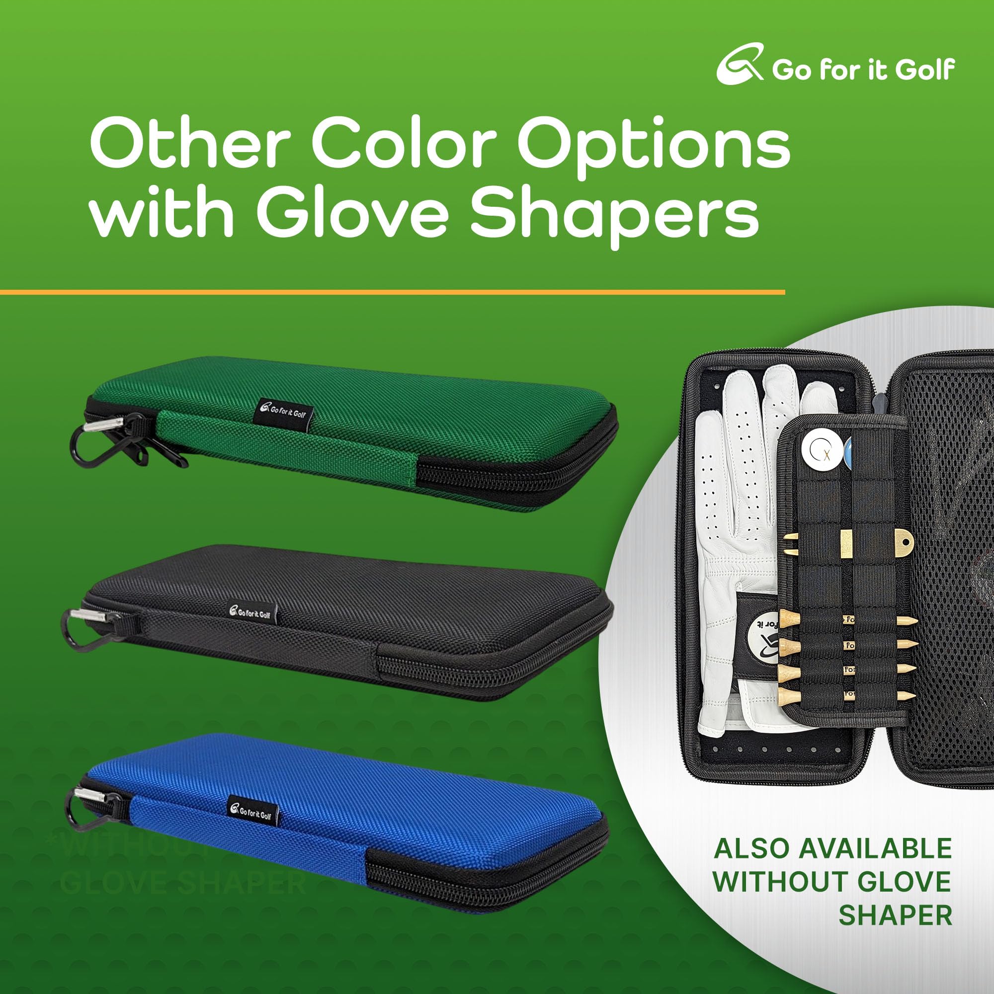 Go For It Golf Glove Case with Glove Shaper For a Wrinkle Free Glove - Golf Case with Magnetic Glove Holder - Organizer for Golf Divot Tool and Golf Accessories for Men & Women - Key Holder (Black)