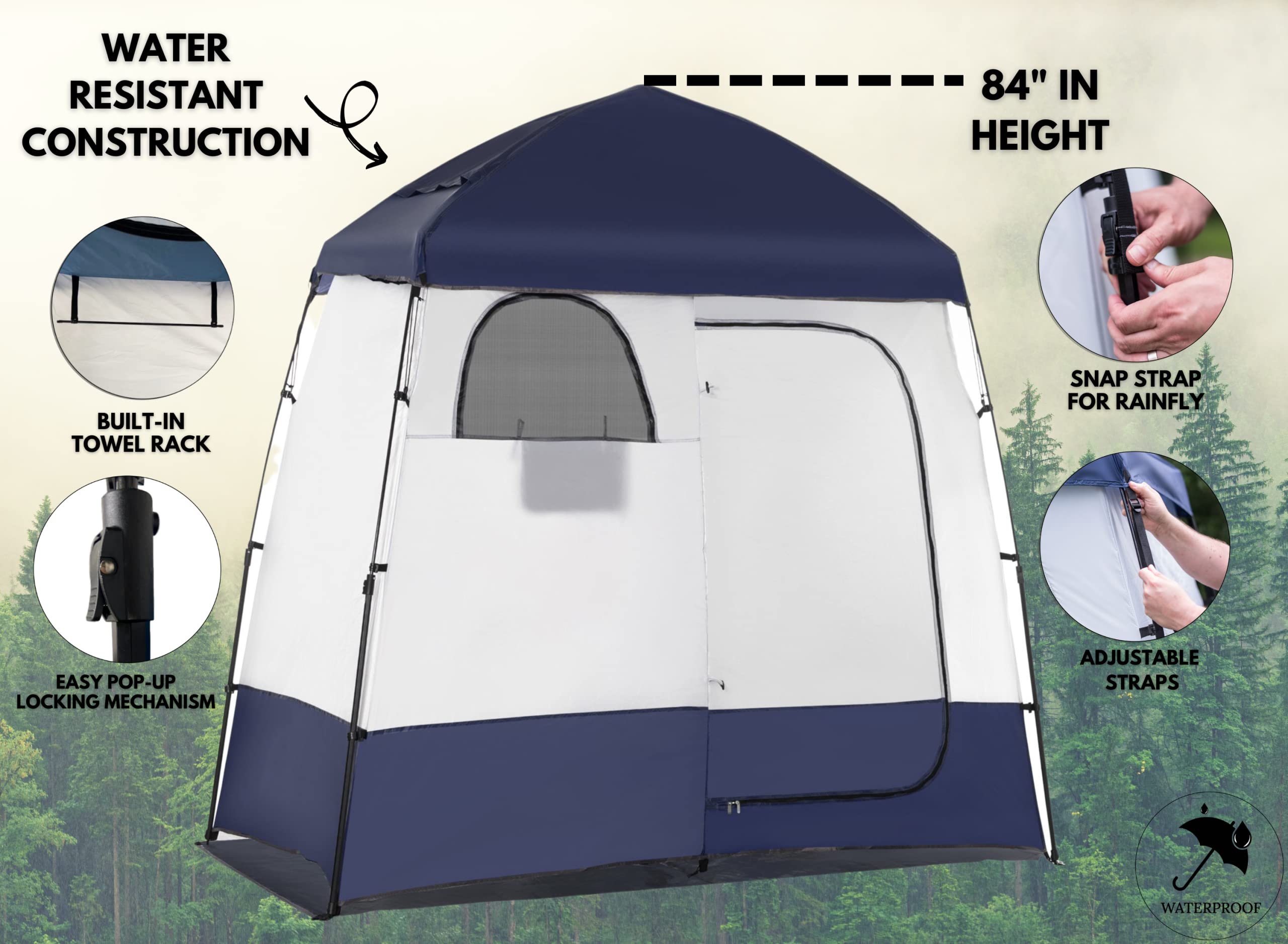 Double Shower & Changing Tent Privacy Beach & Camping Portable Pop Up Spray Tan & Toilet Shelter