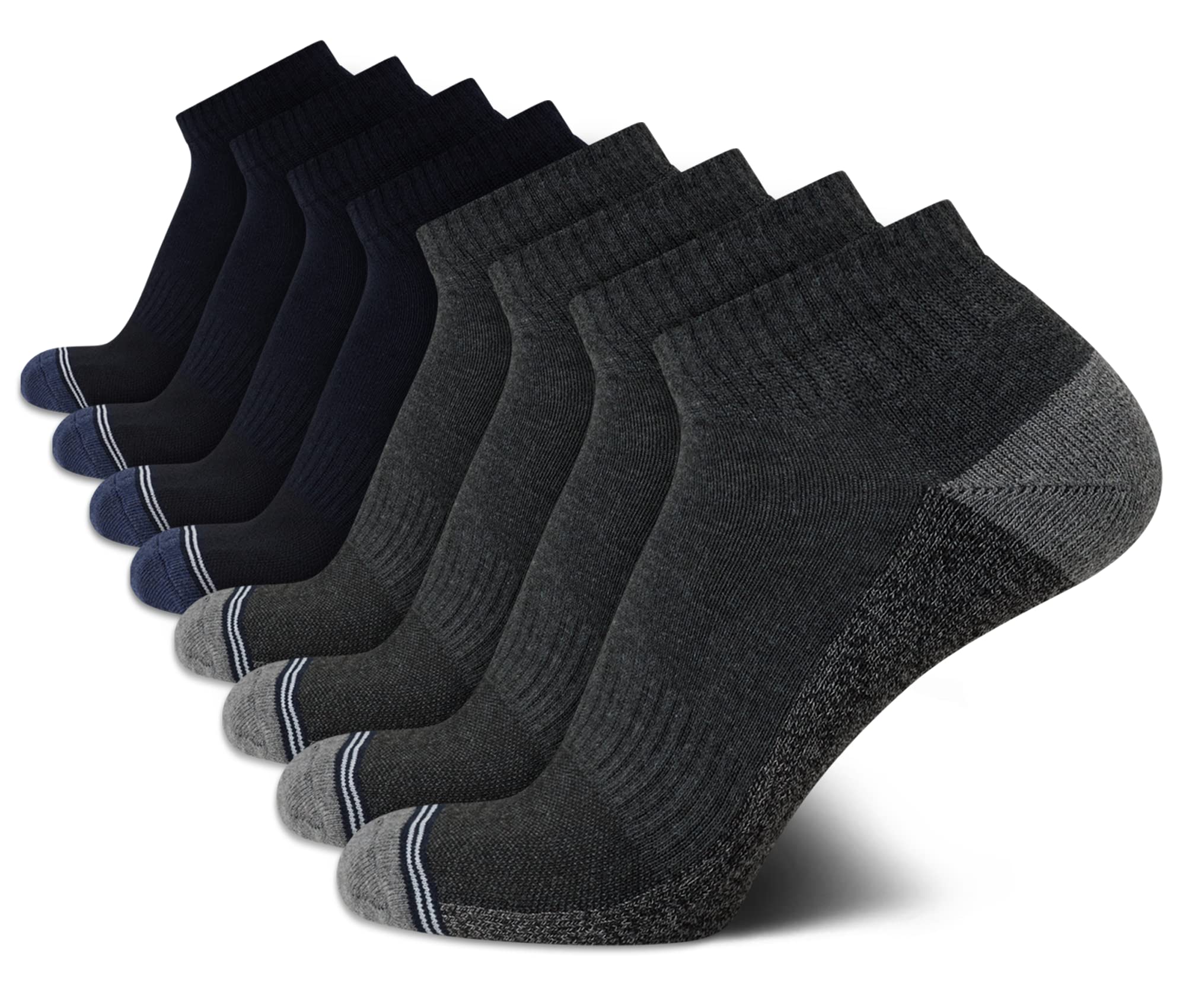 Nautica Men's Quarter Socks - 8 Pack Comfort Cushioned Athletic Ankle Socks for Men - Casual Men's Sports Socks, Size 6-12.5, Grey HeatherNavy