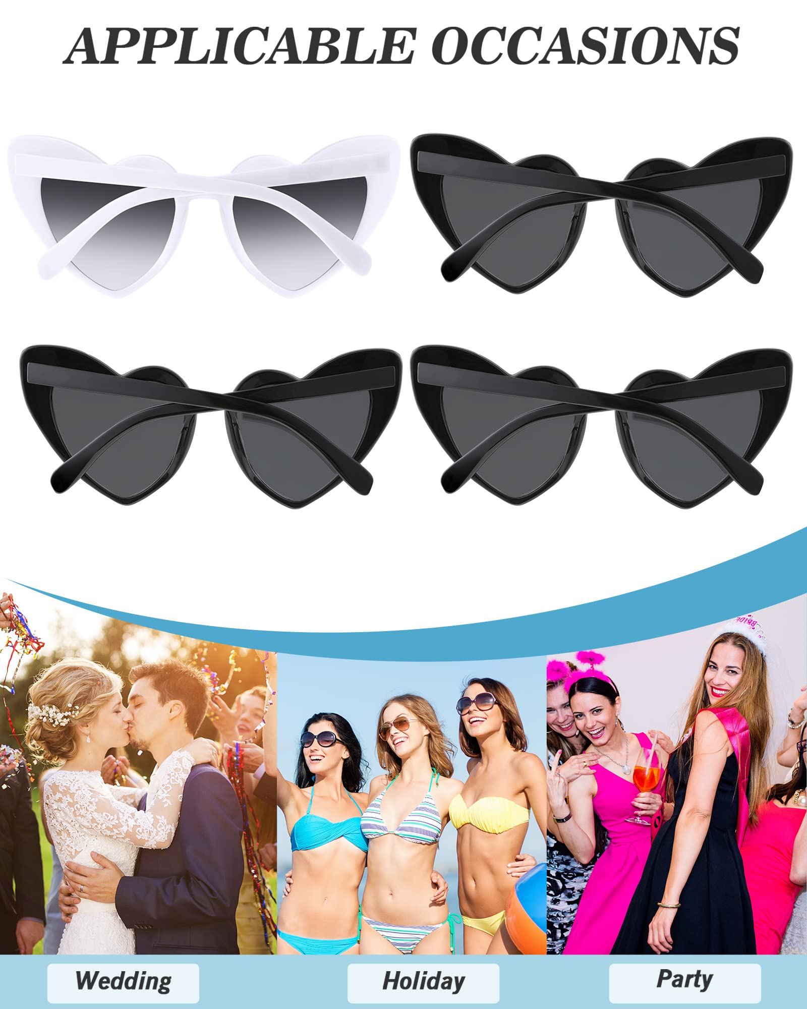 Flutesan 20 Pairs Heart Shaped Sunglasses Vintage Heart Glasses Women Bachelorette Sunglasses for Wedding Party(White, Black with Gray Lenses)