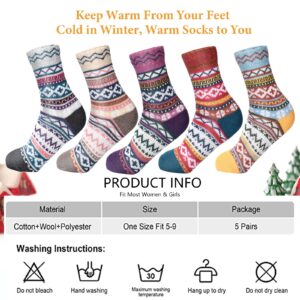 besky 5 Pairs Winter Wool Socks Women, Knit Thick Wool Soft Warm and Breathable Cozy Socks for Womens